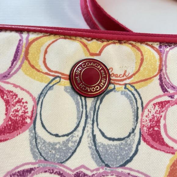 COACH Poppy Multicolor Scribble C Logo Crossbody Bag Pink Canvas Y2K Purse - Picture 5 of 9